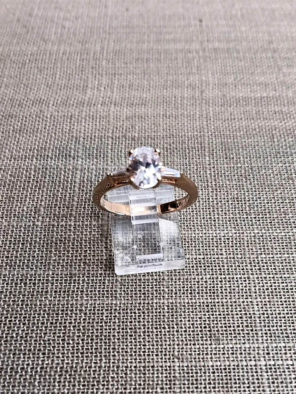 Gold Tone Solitaire Ring With Baguette Accents Size 9